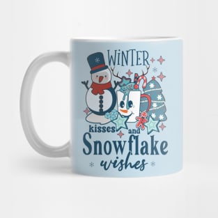 Winter kisses and snowflake wishes Retro Winter Snowman Mug